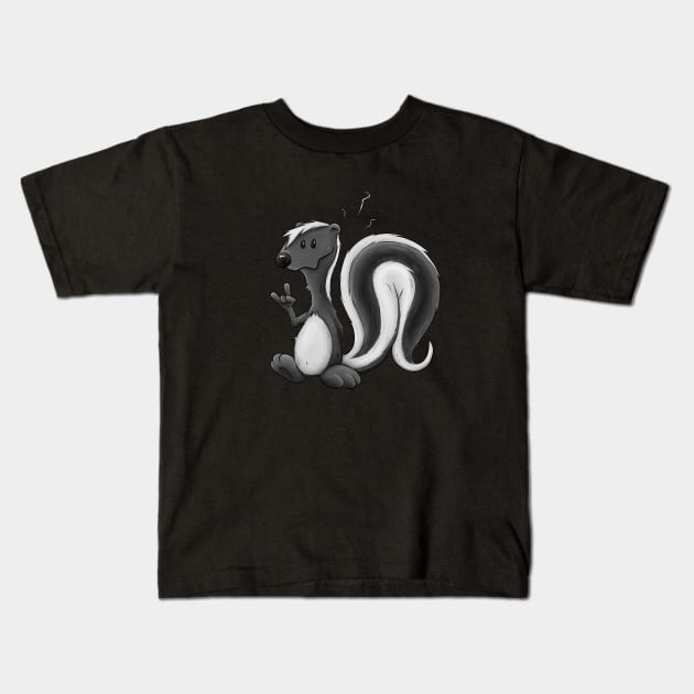 Funny Smelly Cute Cartoon Skunk Illustration Kids T-Shirt by SkizzenMonster